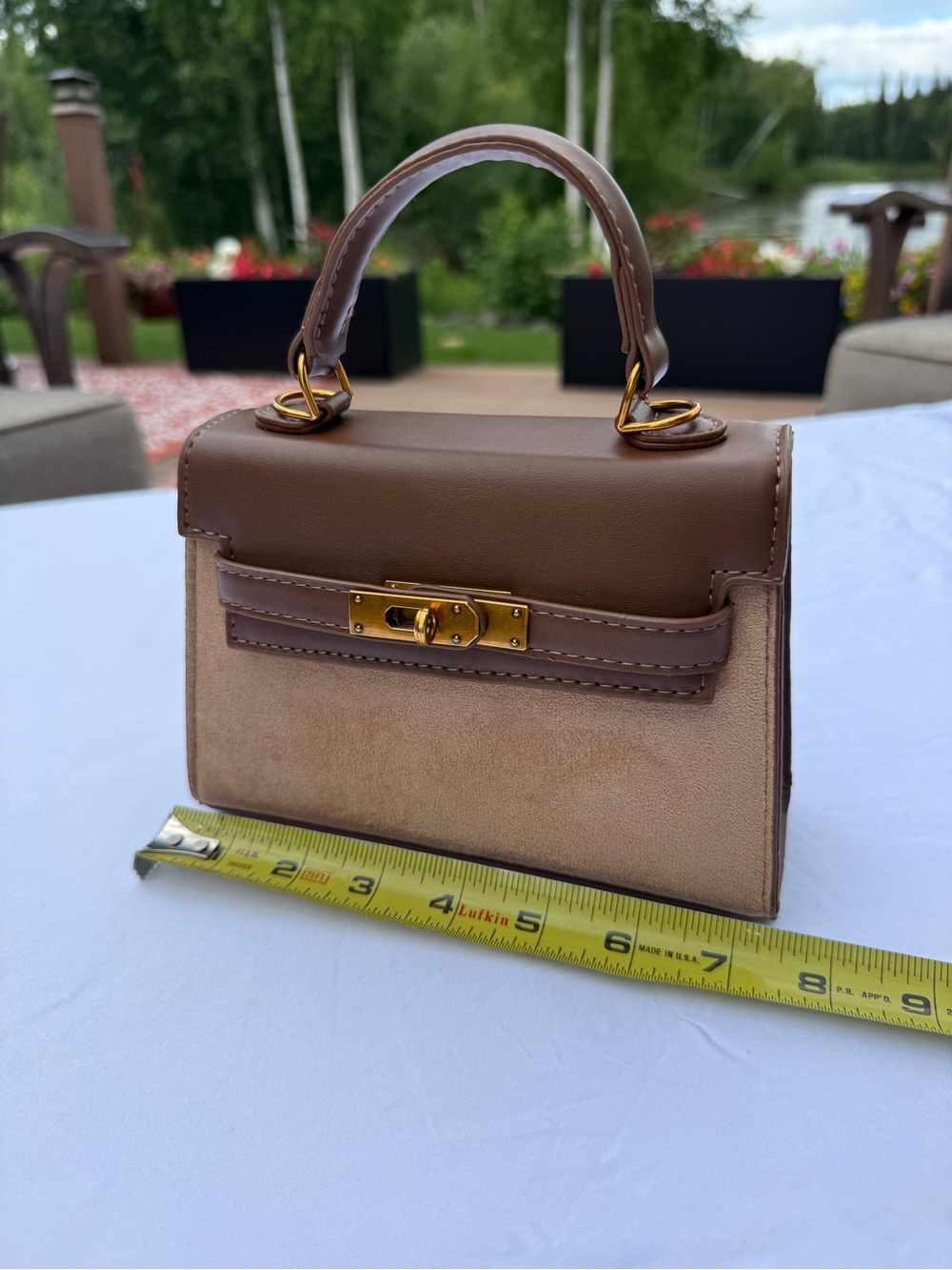 Source Unknown Brown and Beige Mini Top-Handle Bag